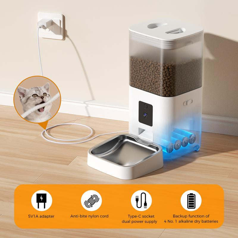 COWSAR Automatic Pet Feeder with Full HD 2MP Camera 6L Food Dispenser - 5G Wifi Smart APP Control, SD Card Slot, 10S Voice Recorder, Anti-Clog & Dual Power Supply, Detachable Easy-Clean Tank/Bowl, Timed Portion Control for Cats, Dogs, Kittens, Puppies