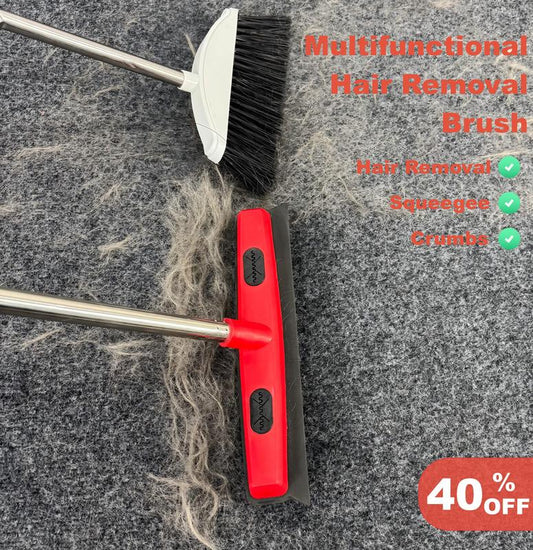 Pet Hair Remover Broom with Squeegee for Carpet & Tile Floors 2-In-1 Efficient Hair Removal Tool for Indoor & Outdoor Use Household Essential Multifunctional Hair Removal Brush - Shedding Grooming Kit