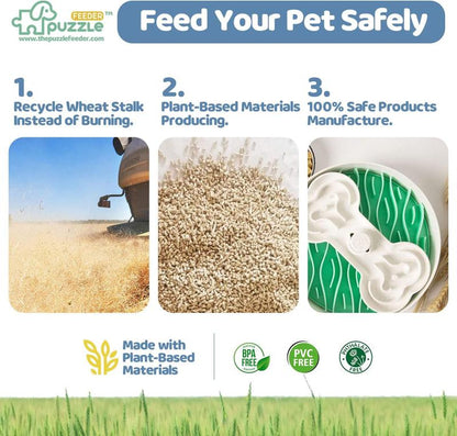 Puzzle Feeder Dog Slow Feeder Bowl - 15 Times Slower, 3 Parts, Silicon Mat, Dishwasher Safe, Spinning Bone Plate, Pet Toy, Multicoloured Slow Feeder