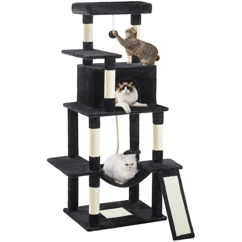 【Tiktokshopholidayhaul】Abcpet Cat Tree Tower 63In Multi-Level Cat Tower for Indoor Cats with Sisal Scratching Posts Condo Hammock Dangling Ball and Extended Platform for Cats to Play Pink Black Cat Tree