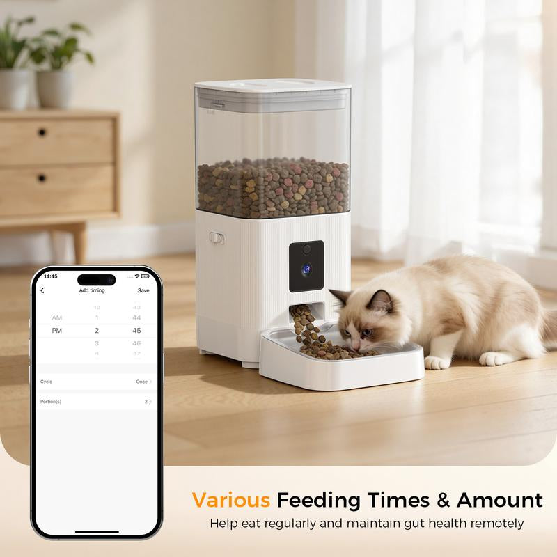 COWSAR Automatic Pet Feeder with Full HD 2MP Camera 6L Food Dispenser - 5G Wifi Smart APP Control, SD Card Slot, 10S Voice Recorder, Anti-Clog & Dual Power Supply, Detachable Easy-Clean Tank/Bowl, Timed Portion Control for Cats, Dogs, Kittens, Puppies