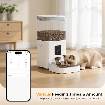 COWSAR Automatic Pet Feeder with Full HD 2MP Camera 6L Food Dispenser - 5G Wifi Smart APP Control, SD Card Slot, 10S Voice Recorder, Anti-Clog & Dual Power Supply, Detachable Easy-Clean Tank/Bowl, Timed Portion Control for Cats, Dogs, Kittens, Puppies