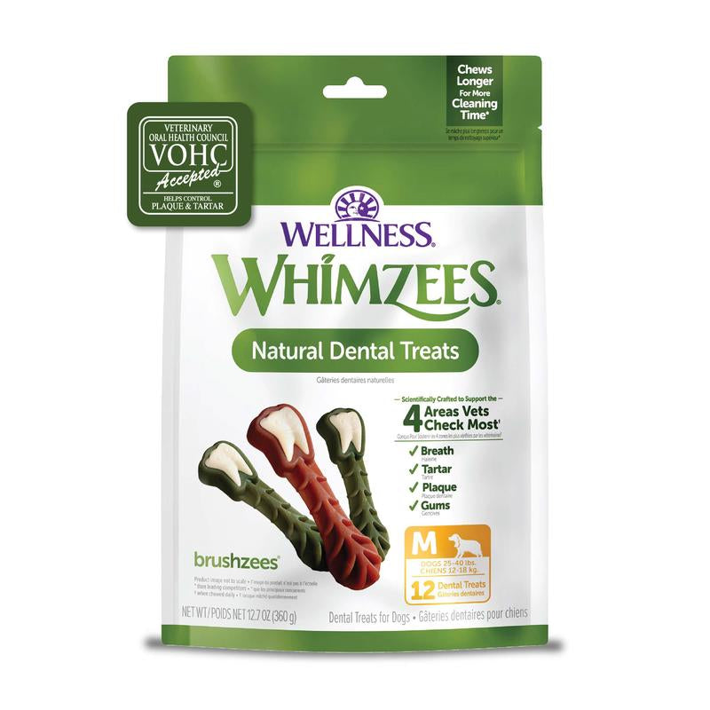 WHIMZEES Wellness Brushzees Dog Dental Treats, Dental Chews, Medium Size Stick, (12 Count)