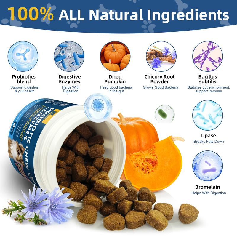 Probiotics for Dogs - Dogs Probiotics Chews with Enzymes & Fiber Blend Supports Gut Health, Boost Immune - Natural Probiotic Supplement for Digestive, Diarrhea, Gas, Constipation, Itchy Skin,120Ct