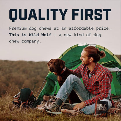 Wild Wolf 12-Inch Angus Bully Sticks (8Oz./~5 Sticks) Healthy, All-Natural, Long-Lasting Dog Chew Bones - Low Odor - Mixed Thickness - Lab-Tested, Hand-Inspected and Packed with Love in the USA