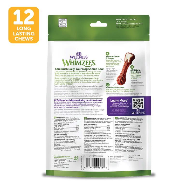 WHIMZEES Wellness Brushzees Dog Dental Treats, Dental Chews, Medium Size Stick, (12 Count)