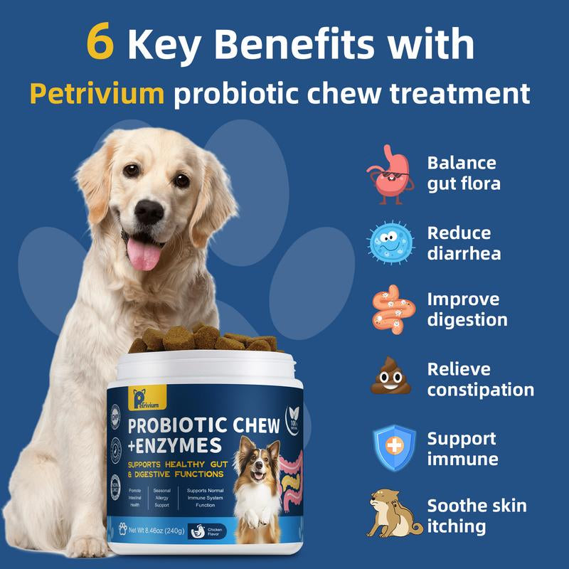 Probiotics for Dogs - Dogs Probiotics Chews with Enzymes & Fiber Blend Supports Gut Health, Boost Immune - Natural Probiotic Supplement for Digestive, Diarrhea, Gas, Constipation, Itchy Skin,120Ct