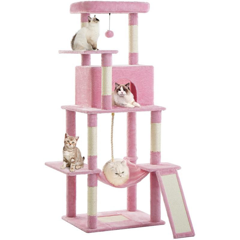 【Tiktokshopholidayhaul】Abcpet Cat Tree Tower 63In Multi-Level Cat Tower for Indoor Cats with Sisal Scratching Posts Condo Hammock Dangling Ball and Extended Platform for Cats to Play Pink Black Cat Tree