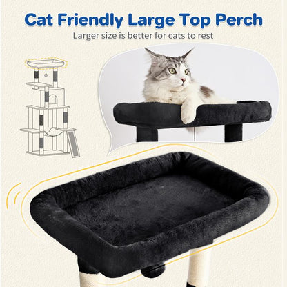 【Tiktokshopholidayhaul】Abcpet Cat Tree Tower 63In Multi-Level Cat Tower for Indoor Cats with Sisal Scratching Posts Condo Hammock Dangling Ball and Extended Platform for Cats to Play Pink Black Cat Tree