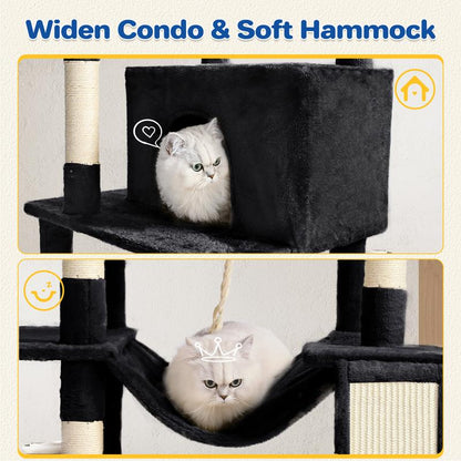 【Tiktokshopholidayhaul】Abcpet Cat Tree Tower 63In Multi-Level Cat Tower for Indoor Cats with Sisal Scratching Posts Condo Hammock Dangling Ball and Extended Platform for Cats to Play Pink Black Cat Tree