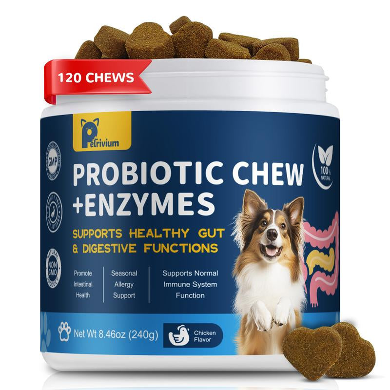 Probiotics for Dogs - Dogs Probiotics Chews with Enzymes & Fiber Blend Supports Gut Health, Boost Immune - Natural Probiotic Supplement for Digestive, Diarrhea, Gas, Constipation, Itchy Skin,120Ct