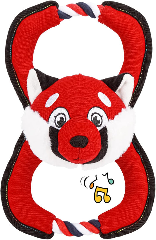 Interactive Dog Toys, Squeaky Dog Toys for Aggressive Chewers, Dog Plush Toys with Rope in Red Fox Shape, Tug of War Dog Toy for Small Dogs Medium Large Dogs