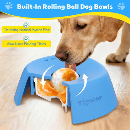 Yipetor Slow Feeder Dog Bowls for Liquid Treat, [Built-In Rolling Ball] No Spill Bone Broth Dog Licking Bowl, Multi-Purpose Puppy Yogurt Feeder Bowl for All Breeds Dietary Supplement/Post-Op Nutrition Feeding