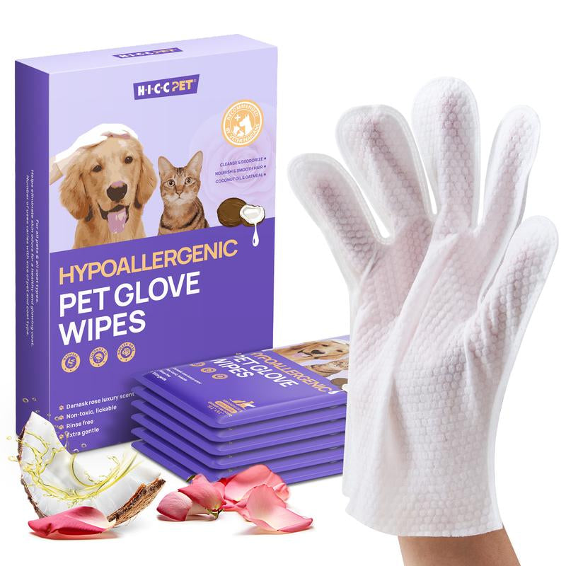 【Holidayhaul 】HICC PET Glove Wipes，Freshening Grooming Dog&Cat Disposable 20Pcs Pet Hair Removal Tool Satisfied Skin Care Outdoor No-Clean Hypoallergenic Facial Disposable No-Rinse Grooming Formulated for Petwipes Deodorizing Sticky Hair#Petlife