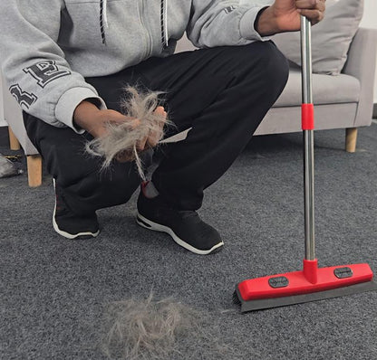 Pet Hair Remover Broom with Squeegee for Carpet & Tile Floors 2-In-1 Efficient Hair Removal Tool for Indoor & Outdoor Use Household Essential Multifunctional Hair Removal Brush - Shedding Grooming Kit