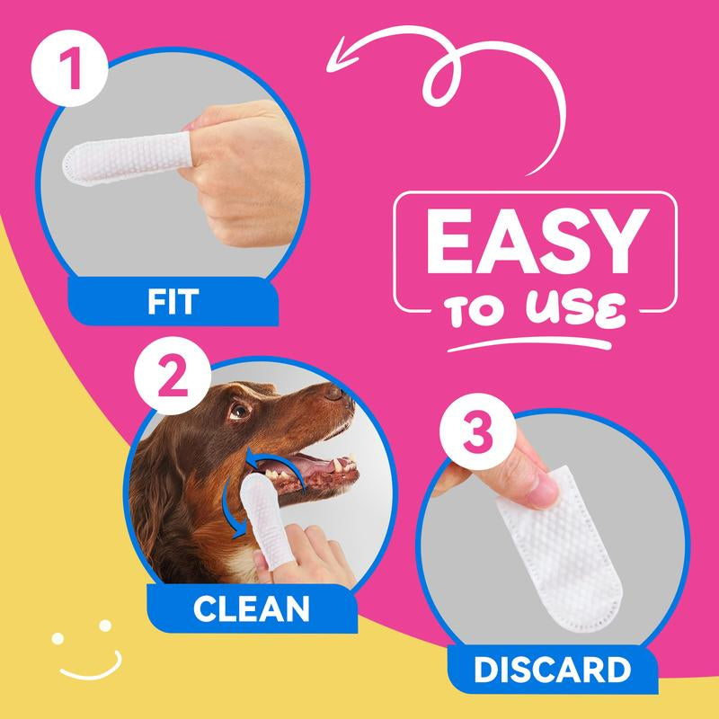 No-Rinse Dog Dental Care Wipes, Cat & Dog Tooth Brushing Kit, Dog Wipes for Pet & Cat Teeth Cleaning, Dog Toothbrush Finger Dental Wipes to Remove Plaque & Tartar, Disposable Dog Wipes - 50 Count