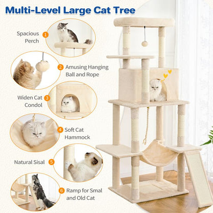 【Tiktokshopholidayhaul】Abcpet Cat Tree Tower 63In Multi-Level Cat Tower for Indoor Cats with Sisal Scratching Posts Condo Hammock Dangling Ball and Extended Platform for Cats to Play Pink Black Cat Tree