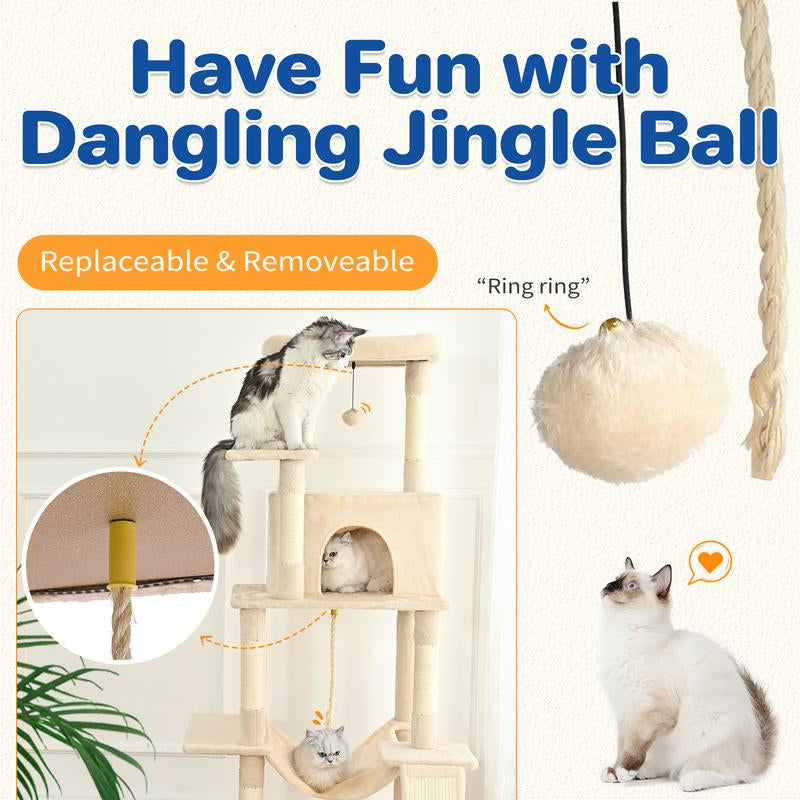 【Tiktokshopholidayhaul】Abcpet Cat Tree Tower 63In Multi-Level Cat Tower for Indoor Cats with Sisal Scratching Posts Condo Hammock Dangling Ball and Extended Platform for Cats to Play Pink Black Cat Tree