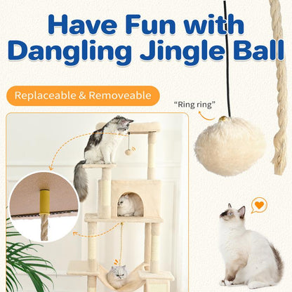 【Tiktokshopholidayhaul】Abcpet Cat Tree Tower 63In Multi-Level Cat Tower for Indoor Cats with Sisal Scratching Posts Condo Hammock Dangling Ball and Extended Platform for Cats to Play Pink Black Cat Tree