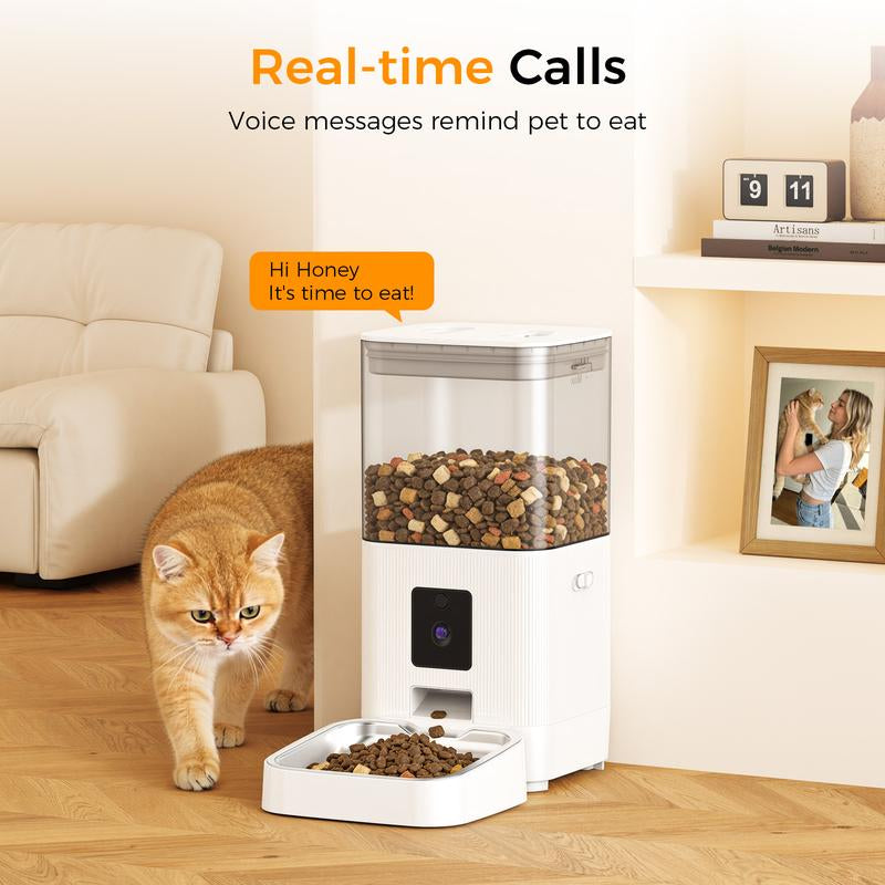COWSAR Automatic Pet Feeder with Full HD 2MP Camera 6L Food Dispenser - 5G Wifi Smart APP Control, SD Card Slot, 10S Voice Recorder, Anti-Clog & Dual Power Supply, Detachable Easy-Clean Tank/Bowl, Timed Portion Control for Cats, Dogs, Kittens, Puppies