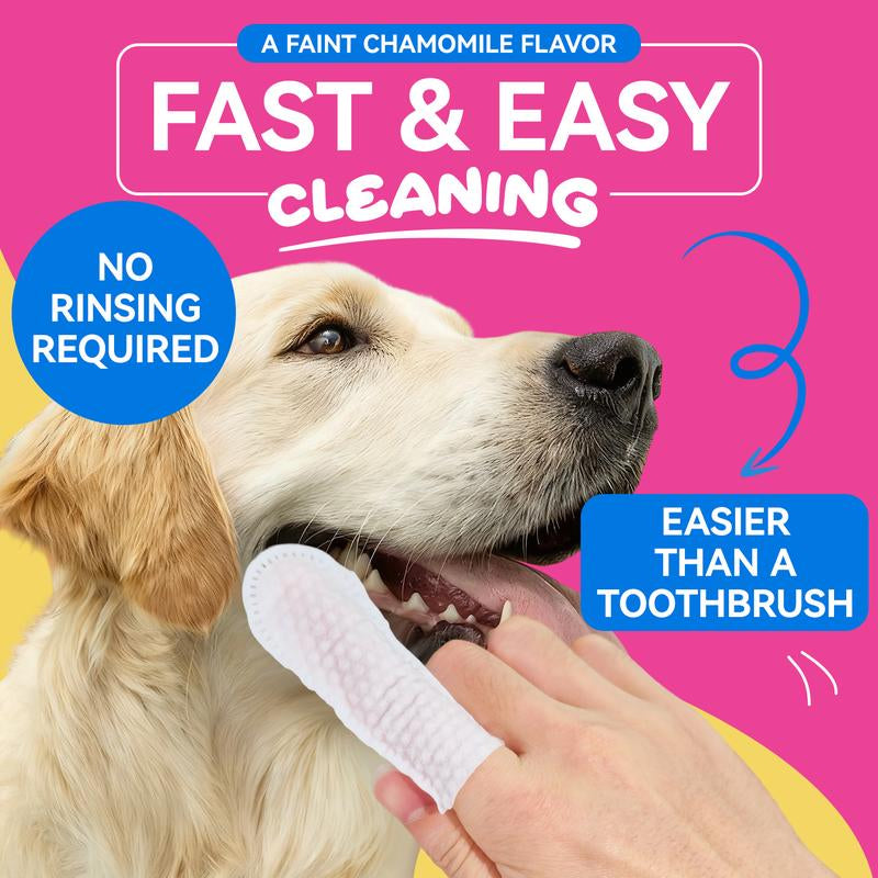 No-Rinse Dog Dental Care Wipes, Cat & Dog Tooth Brushing Kit, Dog Wipes for Pet & Cat Teeth Cleaning, Dog Toothbrush Finger Dental Wipes to Remove Plaque & Tartar, Disposable Dog Wipes - 50 Count