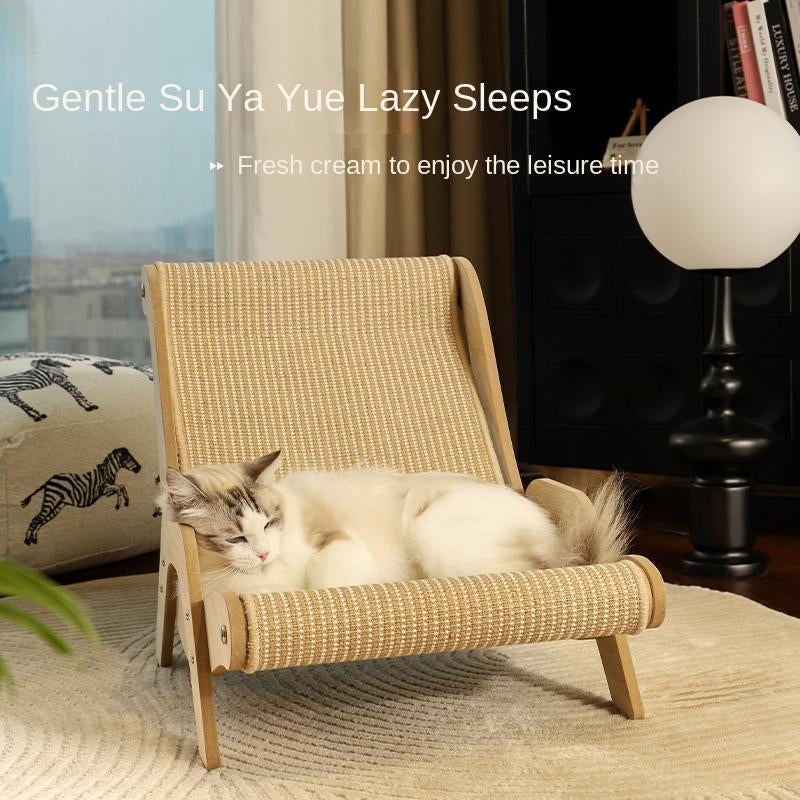 Cat Recliner Scraper Board Anti-Scratch Cat Nest Wooden Sword Hemp Grinding Claws Scratching Pad Pet Hammock Sofa Toy Carton Kitten Homemade
