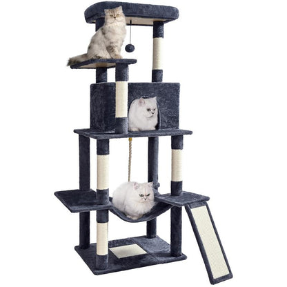 【Tiktokshopholidayhaul】Abcpet Cat Tree Tower 63In Multi-Level Cat Tower for Indoor Cats with Sisal Scratching Posts Condo Hammock Dangling Ball and Extended Platform for Cats to Play Pink Black Cat Tree
