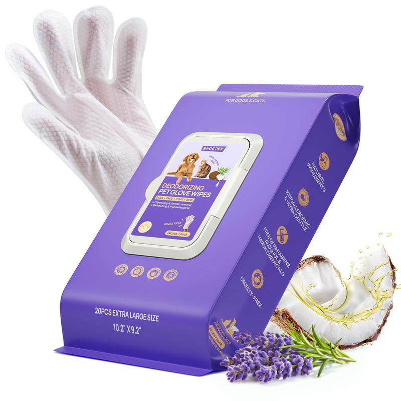 【Holidayhaul 】HICC PET Glove Wipes，Freshening Grooming Dog&Cat Disposable 20Pcs Pet Hair Removal Tool Satisfied Skin Care Outdoor No-Clean Hypoallergenic Facial Disposable No-Rinse Grooming Formulated for Petwipes Deodorizing Sticky Hair#Petlife