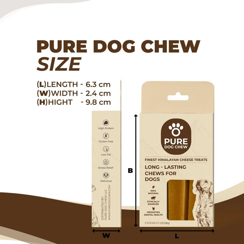Pure Dog Chew Original Yak Cheese Chew - 1 OZ X 3 Sticks, Long-Lasting Himalayan Dog Chew, Rich in Protein & Calcium, 100% Natural, Grain-Free, Gluten-Free