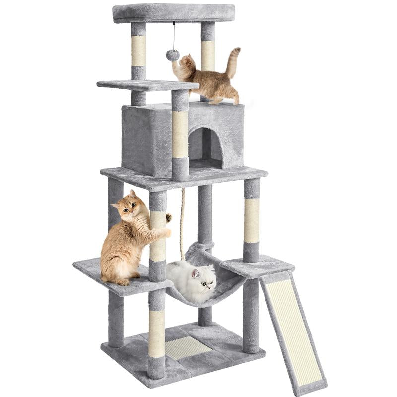 【Tiktokshopholidayhaul】Abcpet Cat Tree Tower 63In Multi-Level Cat Tower for Indoor Cats with Sisal Scratching Posts Condo Hammock Dangling Ball and Extended Platform for Cats to Play Pink Black Cat Tree