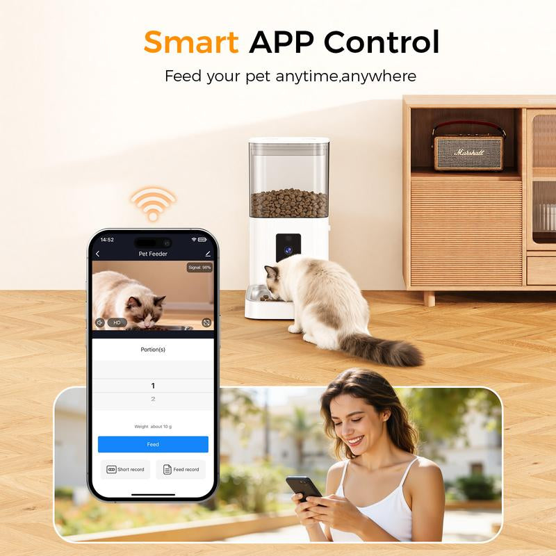 COWSAR Automatic Pet Feeder with Full HD 2MP Camera 6L Food Dispenser - 5G Wifi Smart APP Control, SD Card Slot, 10S Voice Recorder, Anti-Clog & Dual Power Supply, Detachable Easy-Clean Tank/Bowl, Timed Portion Control for Cats, Dogs, Kittens, Puppies