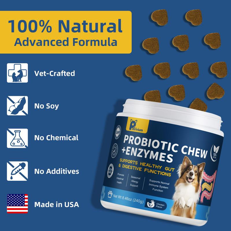 Probiotics for Dogs - Dogs Probiotics Chews with Enzymes & Fiber Blend Supports Gut Health, Boost Immune - Natural Probiotic Supplement for Digestive, Diarrhea, Gas, Constipation, Itchy Skin,120Ct