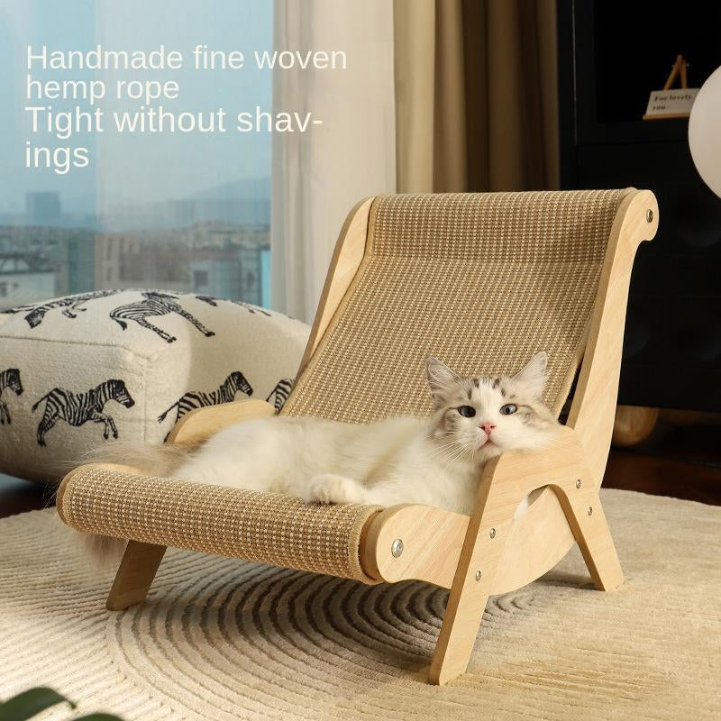 Cat Recliner Scraper Board Anti-Scratch Cat Nest Wooden Sword Hemp Grinding Claws Scratching Pad Pet Hammock Sofa Toy Carton Kitten Homemade