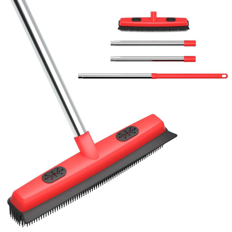 Pet Hair Remover Broom with Squeegee for Carpet & Tile Floors 2-In-1 Efficient Hair Removal Tool for Indoor & Outdoor Use Household Essential Multifunctional Hair Removal Brush - Shedding Grooming Kit