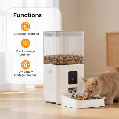 COWSAR Automatic Pet Feeder with Full HD 2MP Camera 6L Food Dispenser - 5G Wifi Smart APP Control, SD Card Slot, 10S Voice Recorder, Anti-Clog & Dual Power Supply, Detachable Easy-Clean Tank/Bowl, Timed Portion Control for Cats, Dogs, Kittens, Puppies