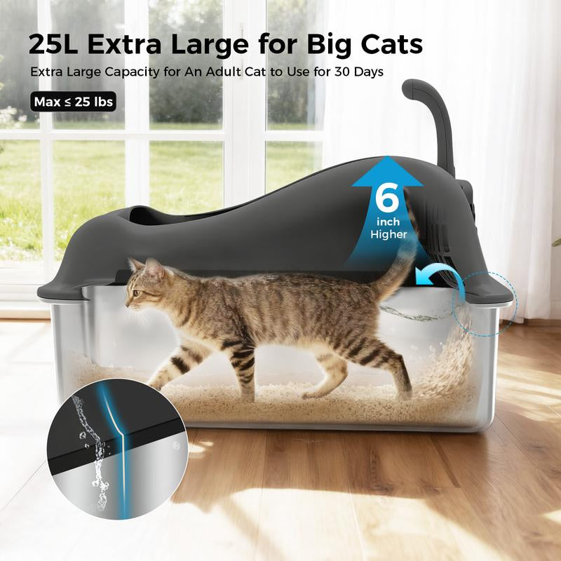 Gtplayer Stainless Steel Cat Litter Box with Lid, XL Extra Large Litter Box for Big Cats, High Sided Kitty Metal Pan with Pedal Filter and Scoop, Non-Sticky&Anti-Leakage Easy Cleaning