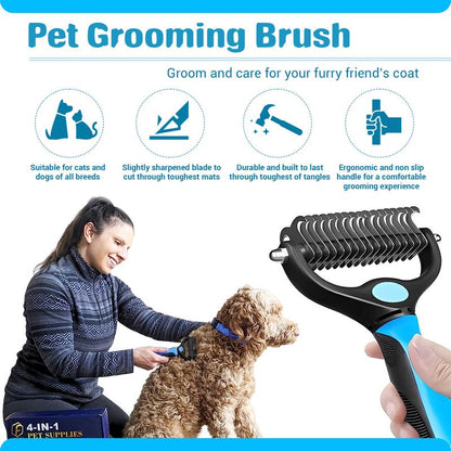 FIDEH’S 4-In-1 Pet Supplies-Reusable Cat and Dog Hair Remover Brush +Pet Grooming Double Sided Shedding Brush+Pet Nails Clippers & Trimmers+Razor Sharp Blade+Nylon Pet Collar for Medium Dogs (4Pcs Pink)