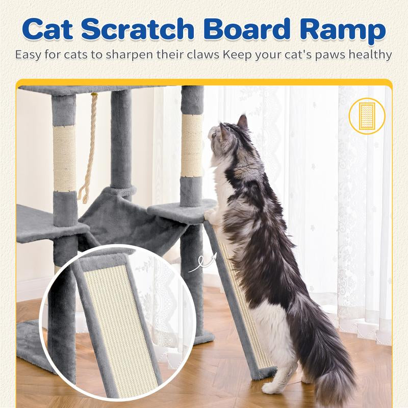 【Tiktokshopholidayhaul】Abcpet Cat Tree Tower 63In Multi-Level Cat Tower for Indoor Cats with Sisal Scratching Posts Condo Hammock Dangling Ball and Extended Platform for Cats to Play Pink Black Cat Tree