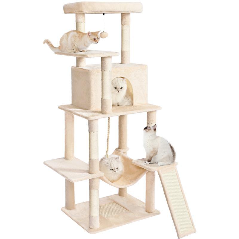 【Tiktokshopholidayhaul】Abcpet Cat Tree Tower 63In Multi-Level Cat Tower for Indoor Cats with Sisal Scratching Posts Condo Hammock Dangling Ball and Extended Platform for Cats to Play Pink Black Cat Tree