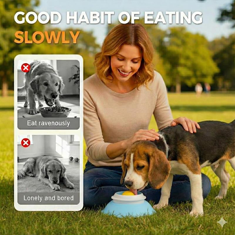 Mess-Free Dog Liquid Slow Feeder with Oral Care Texture, Keeps Face Clean Rolling Ball Bowl for Yogurt & Broth, Tongue Cleaning