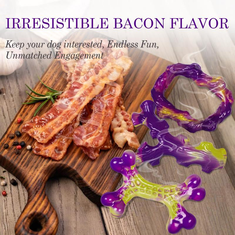 Apasiri 3 Pack Tough Dog Toys for Aggressive Chewers , Indestructible Dog Toy for Large Dogs, Bacon Flavored, Keeps Dogs Busy