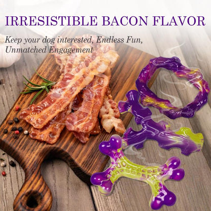 Apasiri 3 Pack Tough Dog Toys for Aggressive Chewers , Indestructible Dog Toy for Large Dogs, Bacon Flavored, Keeps Dogs Busy
